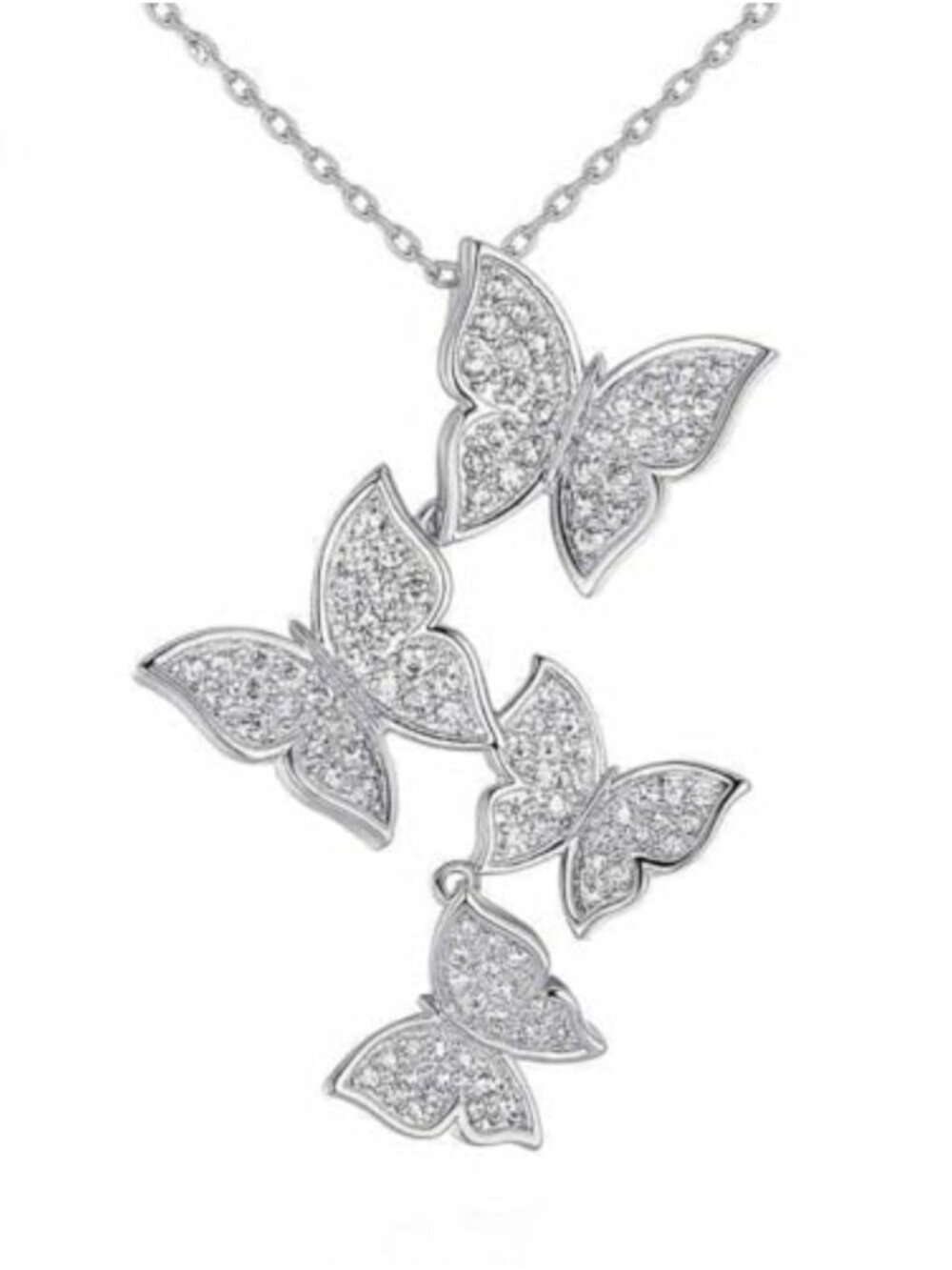 925 Sterling Silver Long Butterfly Necklace Zircon Pendant Chain